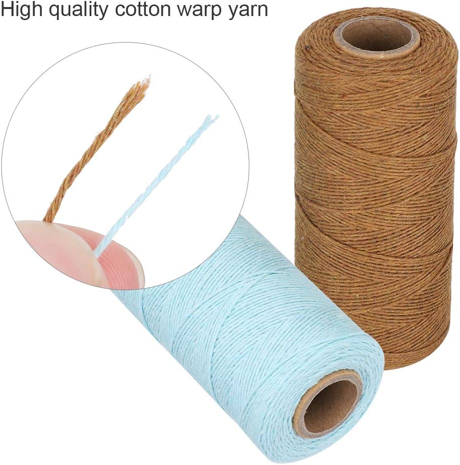2 Rolls Warp Thread Warp Yarn Pure Cotton Yarn Tensile Resistant 8/4 Warp Thread for Knitting Tatting Carpet Tapestry(Brown + Light Blue)