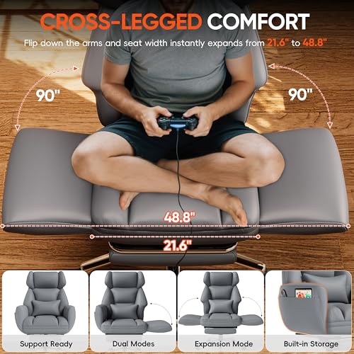 GABRYLLY Ergonomic Chair with Footrest – Wide Cross Legged Chair with Reversible Armrests, 120°Tilt, Heavy-Duty Base, Big and Tall Executive Chair Plus, Brown, GY82766