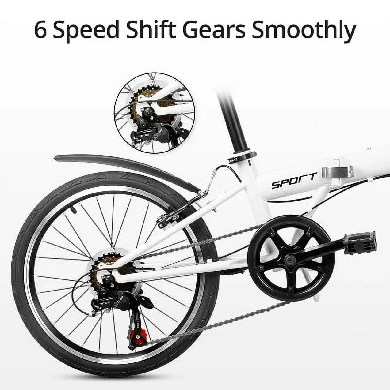 Open Box iDeaPlay P12 6-Speed 20 Inch Wheels Mountain Folding Bicycle - White