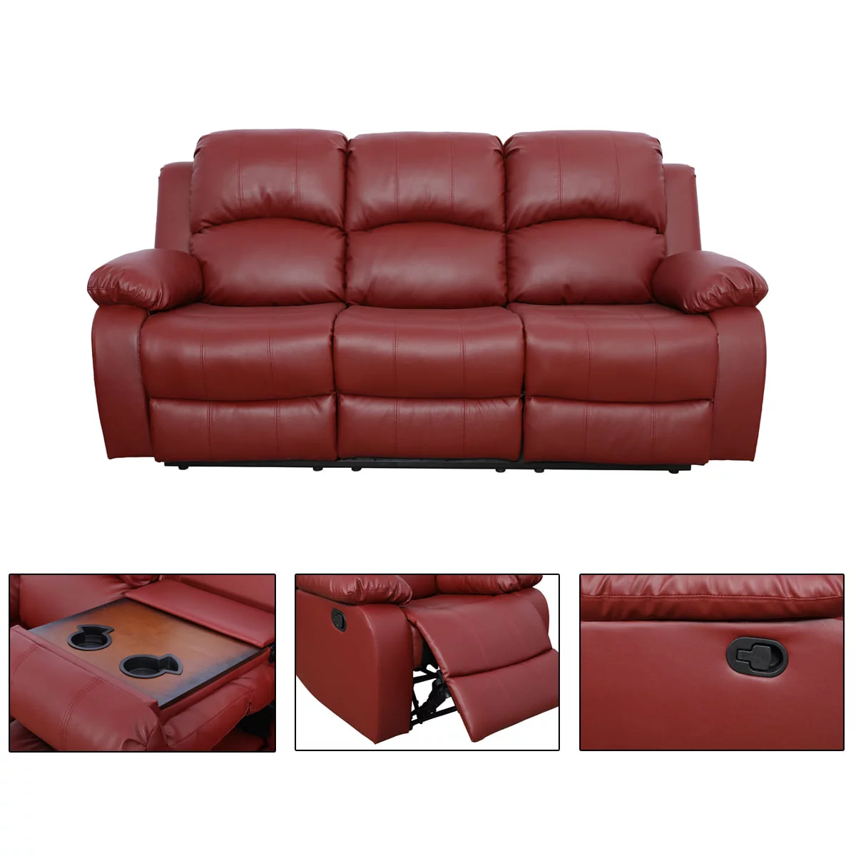 Ainehome Red Leather Reclining Sofa + Loveseat Set Living Room Recliner Set