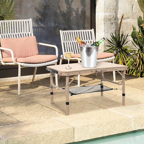 Small Folding Table 2FT Lightweight Portable Aluminum Camping Table for Picnic and Camping Mini Foldable with Adjustable Extended Height,Silver