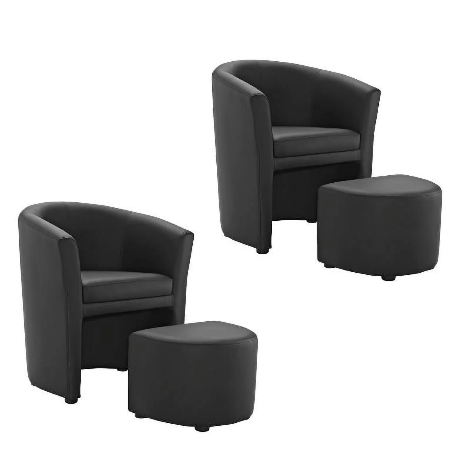 Home Square 2 Piece Faux Leather Accent Chair Set with Ottoman in Black