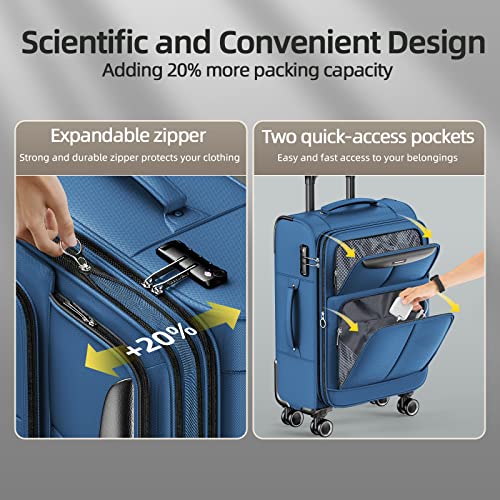 SHOWKOO Luggage Sets 3 Piece Softside Expandable Lightweight Durable Suitcase Sets Double Spinner Wheels TSA Lock Armygreen (20in/24in/28in)