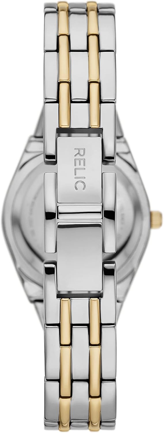 RELIC by Fossil Women's Queen's Court Three-Hand Date Silver and Gold Two-Tone Stainless Steel Bracelet Dress Watch (Model: ZR12652)