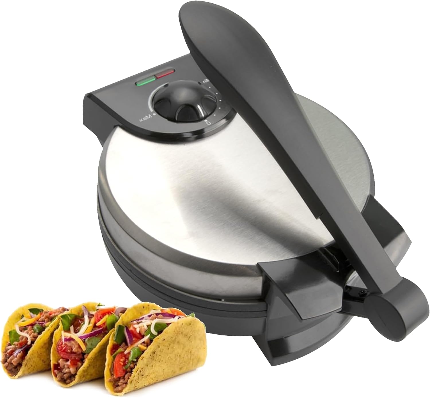 Electric Tortilla Maker 8 Inch Roti Maker Automatic Electric Tortilla Press with Handle Stainless Steel Non-Stick Electric machine Chapati Maker