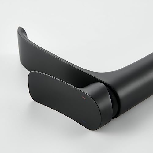 Tall Vessel Sink Faucet Bathroom Waterfall Faucet Brushed Gold Finished Single Handle Matte Black Vanity Bathroom Faucet Basin Mixer Tap with Water Supply Hose and Pop Up Sink Drain