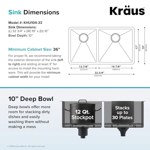 KRAUS Standart Pro 32 Inch 18-Gauge Stainless Steel Scullery Sink, 24 Gallon Freestanding Commercial Style Single Bowl Laundry & Utility Sink, KHS230-32