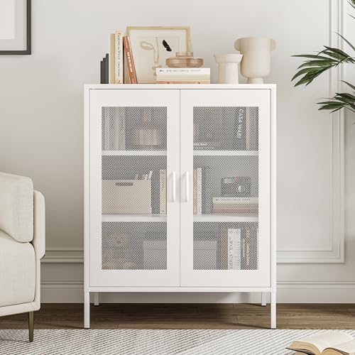 Blue Metal Storage Cabinet - 3 Tier Steel Office Storage Cabinet with Doors and Shelves for Home, Office and Kitchen