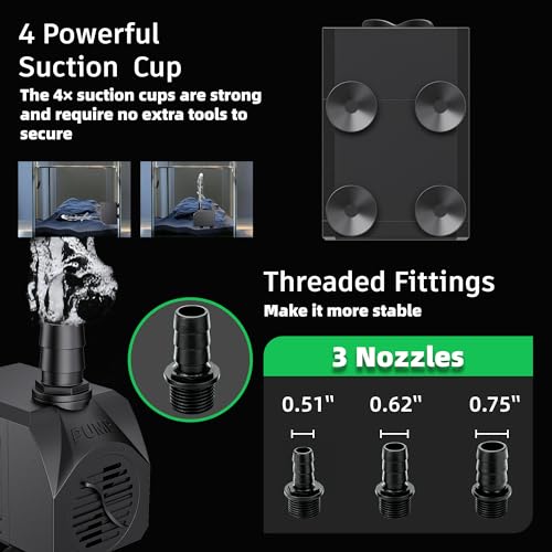 Fountain Submersible Water Pump: 550 GPH 30W Quiet Small Pond Pump with 3 Nozzles for Aquarium | Fish Tank | Garden | Waterfall | Hydroponics