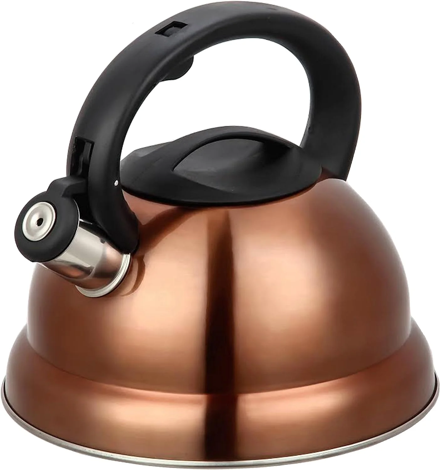 3 Quart Whistling Tea Kettle - Modern Stainless Steel Whistling Tea For Stovetop With Cool Grip Ergonomic Handle - Brush Copper Finish