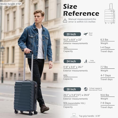 Coolife Luggage Suitcase Carry on Hardside PC+ABS Spinner TSA Lock Telescopic Handle