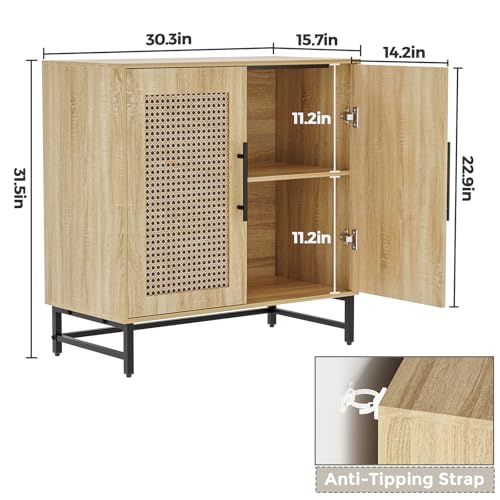 Fluted Storage Cabinet, Free Standing Buffet, Wood Sideboard, Multifunctional Accent Storage for Living Room, Hallway, Entryway, Dining Room (1, Oak)