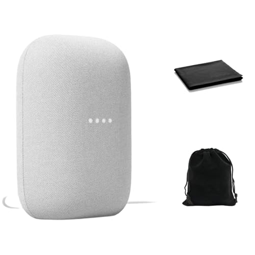 Google Audio Bluetooth Speaker - Wireless Music Streaming, Powerful Sound, Assistant Built-in, Wi-Fi and Bluetooth Connectivity, Smart Home Control, Stereo Pairing, Includes Pouch and Cloth
