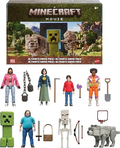Mattel Minecraft Ultimate Movie Pack with 8 Action Figures & 8 Accessories Including 4-inch Steve & Creeper, Collectible Toy Set