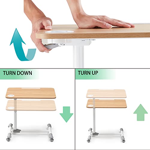 Overbed Table with Wheels, Rolling Tray Table, Hospital Bed Table, Adjustable Overbed Bedside Rolling Laptop Table (Black)