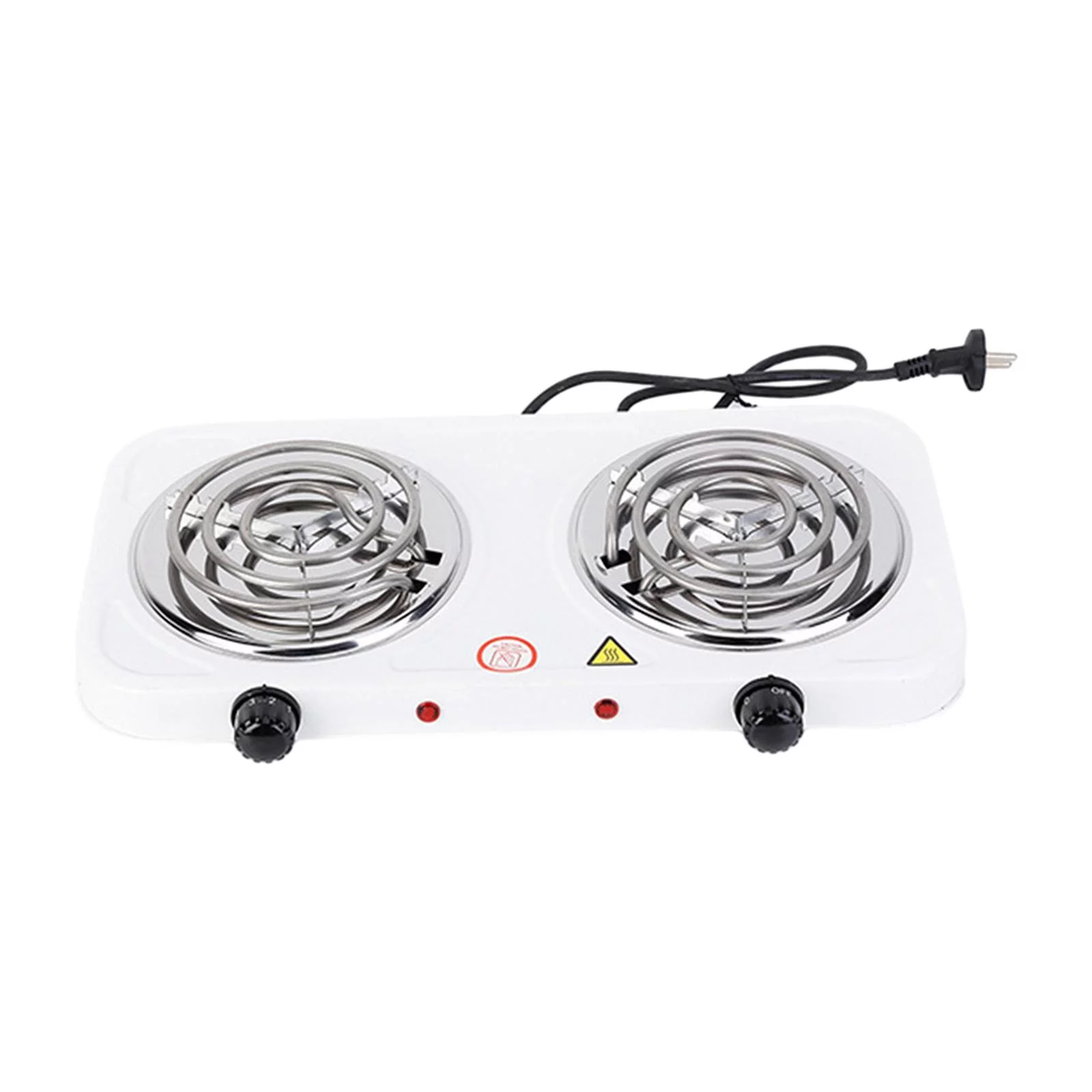 Double Burner Cooktop Compact for Home, Travel, Outdoor Activities Power Indicator Lights 2000W Adjustable Temperature Knob Electric Cooktop
