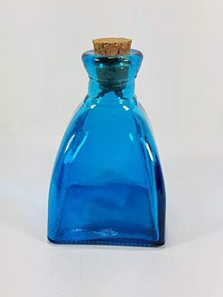 Blue Teal Colored Glass Square Vase H - 4.25 Inches Vintage Style Apothecary Jar Decorative Bottle For Home Decor