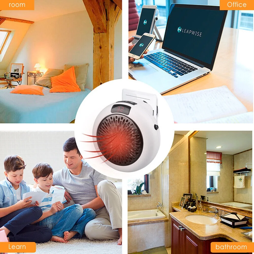 JahyShow Plug-in Electric Heater Fan - 900W Wall Sockets with Remote Timer - Digital Thermostat