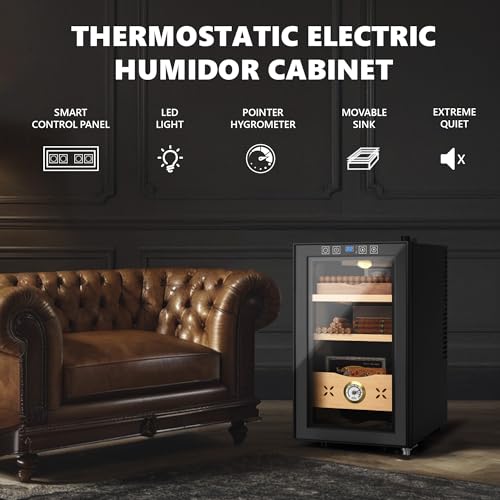 EUHOMY Electric Cigar Humidors, 35L Cigar Humidors, Cooling & Heating Humidor Cabinet with with Spanish Cedar Wood, Electric Cooler for 255 Counts with Digital Hygrometer, 4 Layers