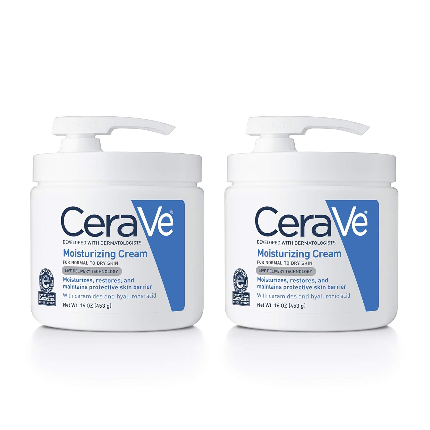 CeraVe Moisturizing Cream | 16 Ounce with Pump | Daily Face and Body Moisturizer for Dry Skin (Pack of 2)
