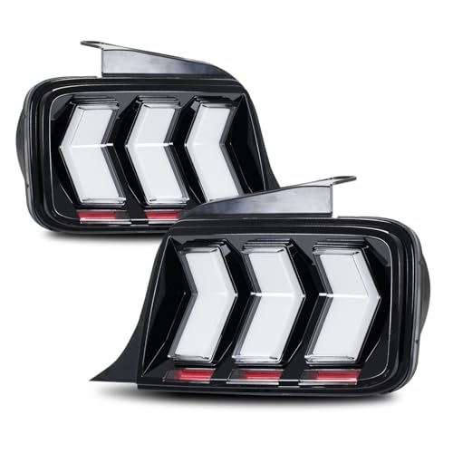 HCmotion Gen5 LED Tail Lights For Ford Mustang Euro S197 2005-2009 (6 Lighting Modes), Clear LED Tube Rear Tail Lights with Sequential Turn Signal Brake Lights Start UP Animation Assembly