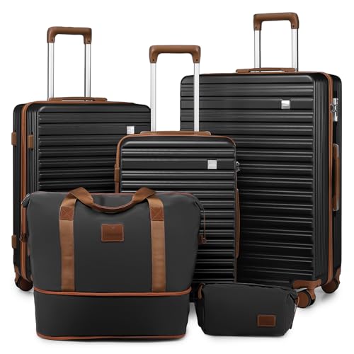 imiomo 20 Inch Expandable Carry on Luggage Sets with Spinner Wheels, Hard Shell Lightweight Rolling Travel Carry-on Suitcase with TSA Lock, Black