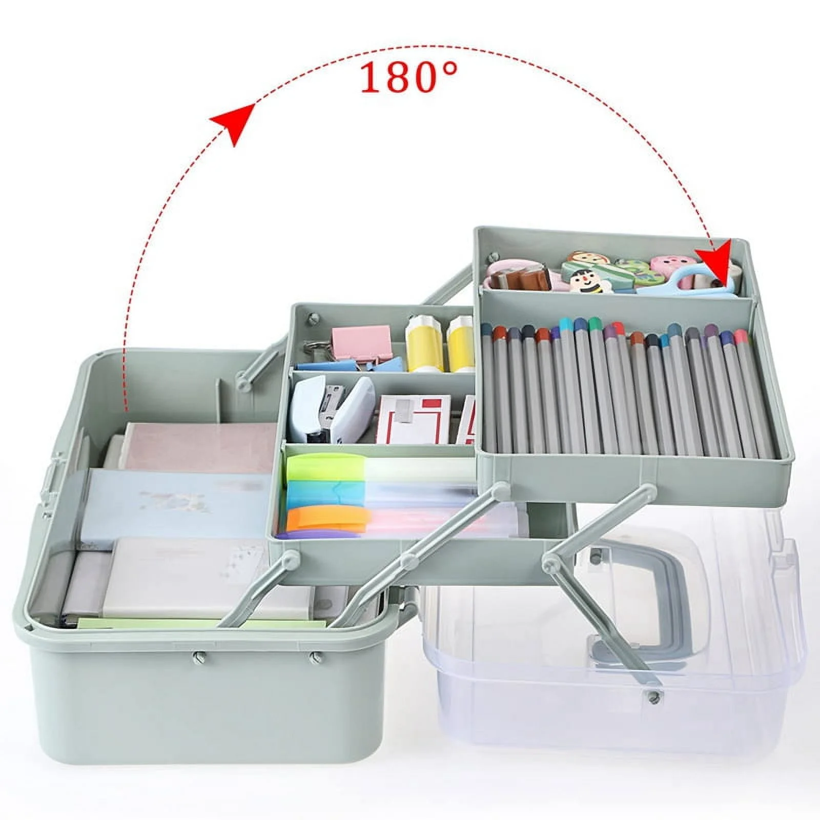 3-Layer Plastic Dividing Storage Box Craft Organizer and with Adjustable Spacers Portable Handled