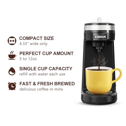CHULUX Single Serve Coffee Maker, Red Single Cup Coffee Machine for K Cup & Ground Coffee, 5 to 12oz Brew Sizes in Mins for Home, Office, Travel, Kitchen