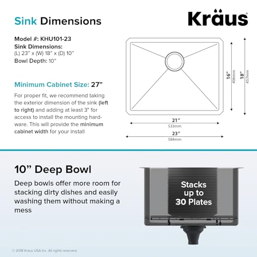 Kraus KHU101-24L Standart PRO 24-inch Undermount 16 Gauge Single Bowl Laundry and Utility Sink, 24 Inch, Tight Radius
