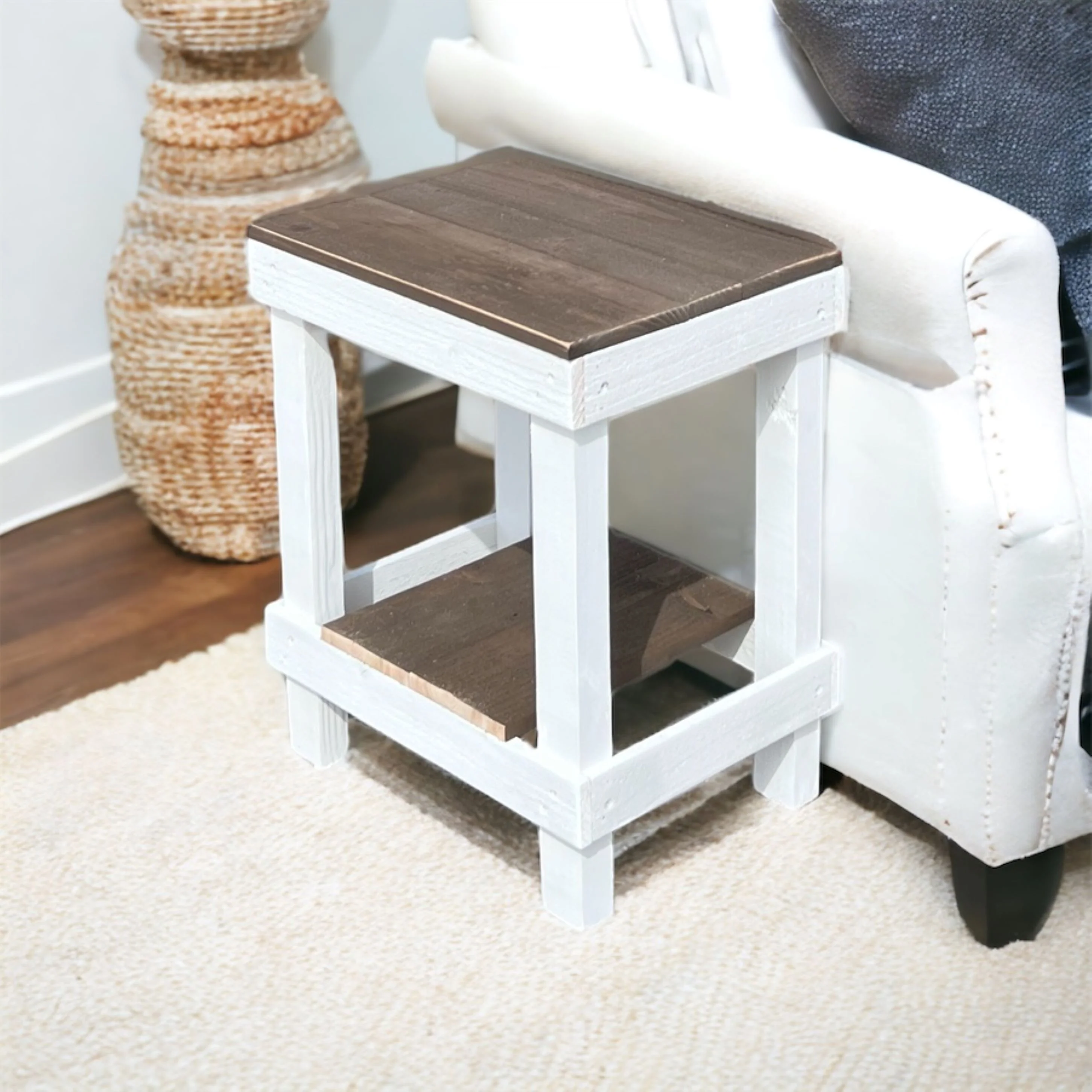 Woven Paths Reclaimed Wood Slim End Table, Dark Walnut/White 22.75 in H x 14 in D x 19 in W
