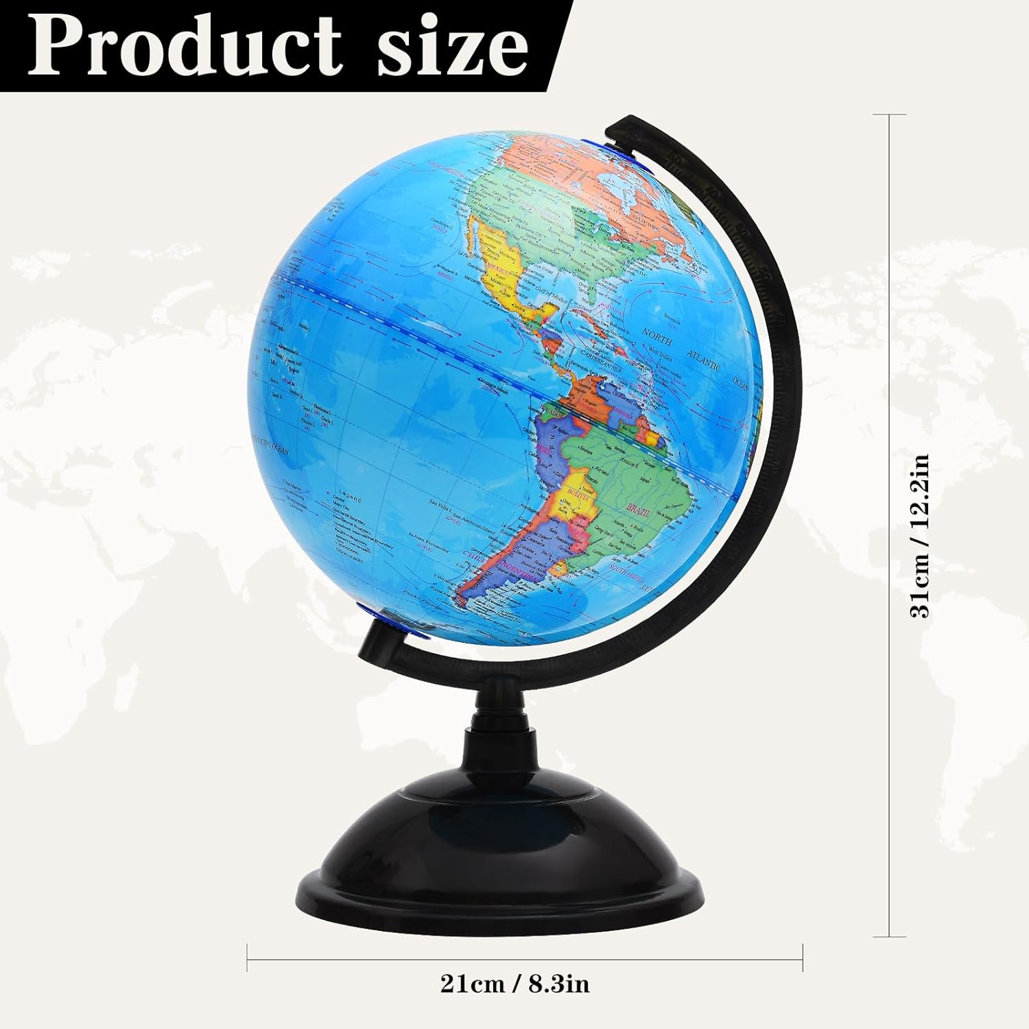 Educational World Globe for Kids Learning - 8 inch Spinning Globes of The World with Stand for Students Learning Geography, World Mova Globe Map Decorative Kids Room Classroom, Desk, Office or Home