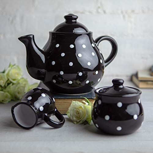 Handmade Black and White Polka Dot Large Ceramic 1,7l/60oz/4-6 Cup Teapot, Milk Jug, Sugar Bowl Set, Pottery Tea Set, Housewarming Gift for Tea Lovers by City to Cottage®