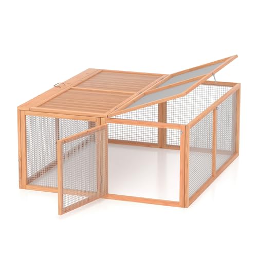 GOJOOASIS Wooden Chicken Coop Pen Folding Rabbit Run Portable Chicken Cages for Outside Chicken Enclosure Outdoor Duck Coop with 2 Accesses & Ventilating Wire for Garden Backyard (Wood)