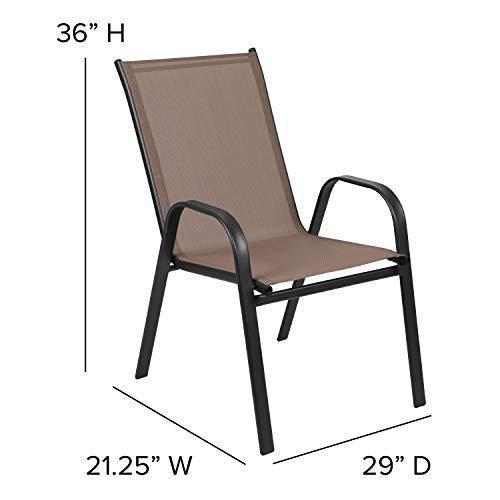 EMMA + OLIVER 4 Pack Brown Outdoor Stack Chair with Flex Comfort Material - Patio Stack Chair