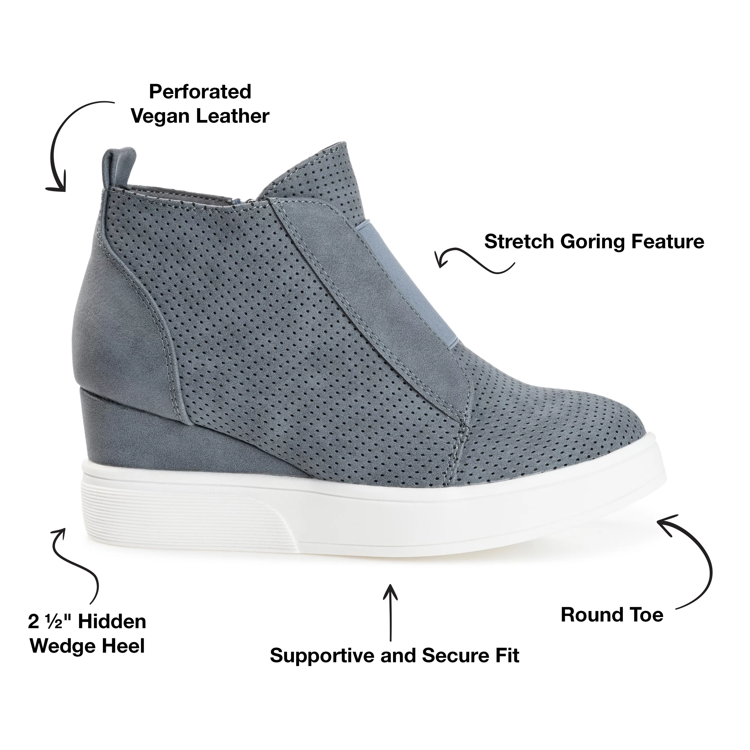 Journee Collection Womens Clara Wide Width Round Toe Inside Zip Wedge Sneakers