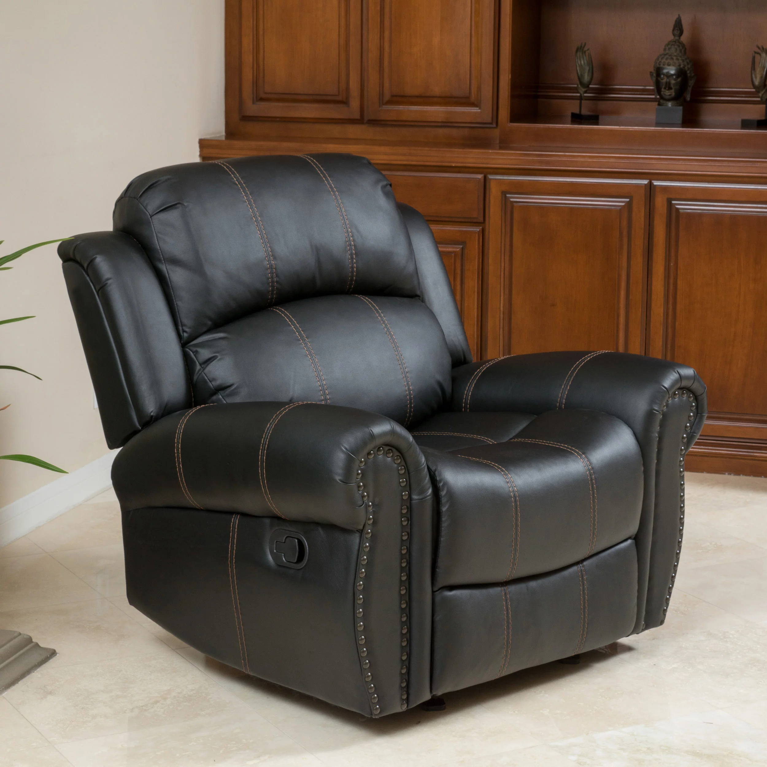 GDF Studio Hetel Contemporary Upholstered Gliding Recliner, Black Faux Leather