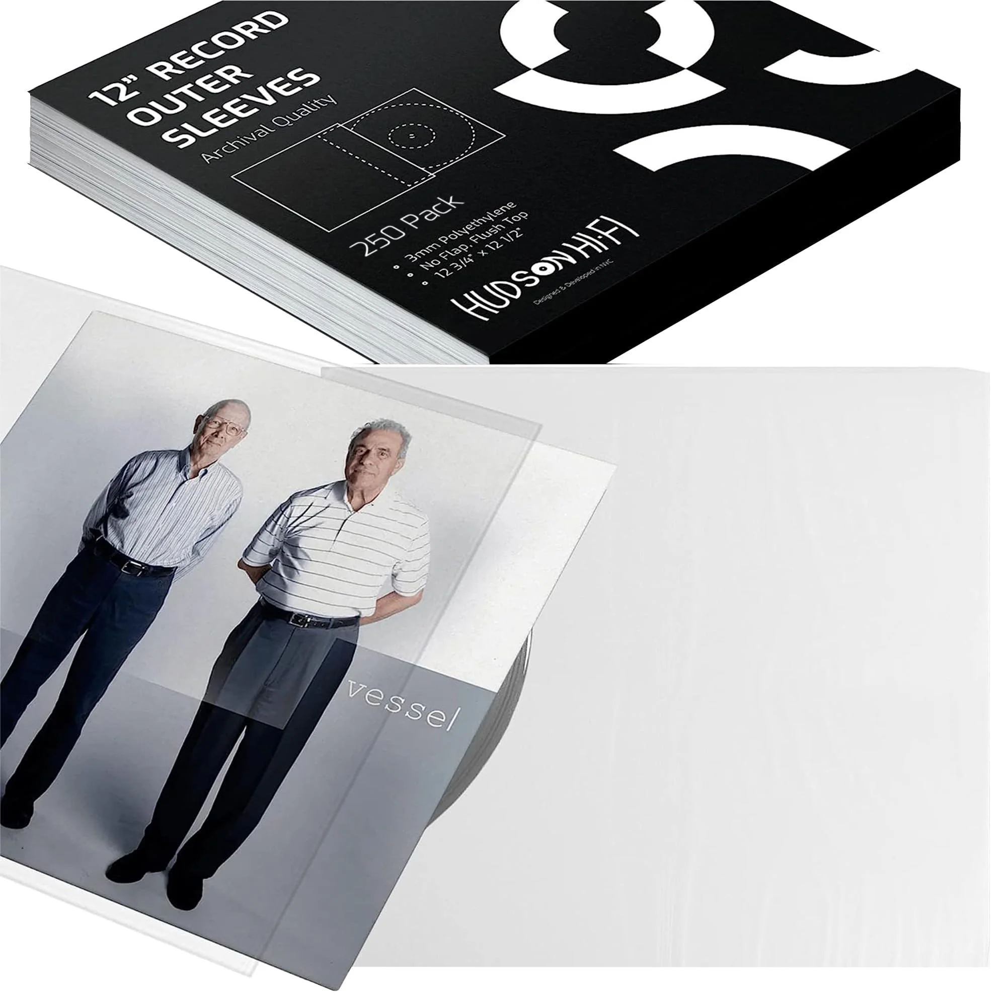 Hudson Hi-Fi Vinyl Record Outer Sleeves 250 Pack - Premium Clear Vinyl Record Covers - Protect Your LP Albums from Scratches, Dirt & Dust- 3mm Thick No-Acid Exterior Disc Cover - Gift for Vinyl Lovers