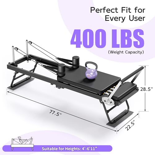 MU Pilates Reformer, Foldable Reformer Pilates Machine & Equipment for Home Use and Gym Workout, Suitable for Advanced and Beginners Users, Up to 400 lbs Weight Capacity, Black