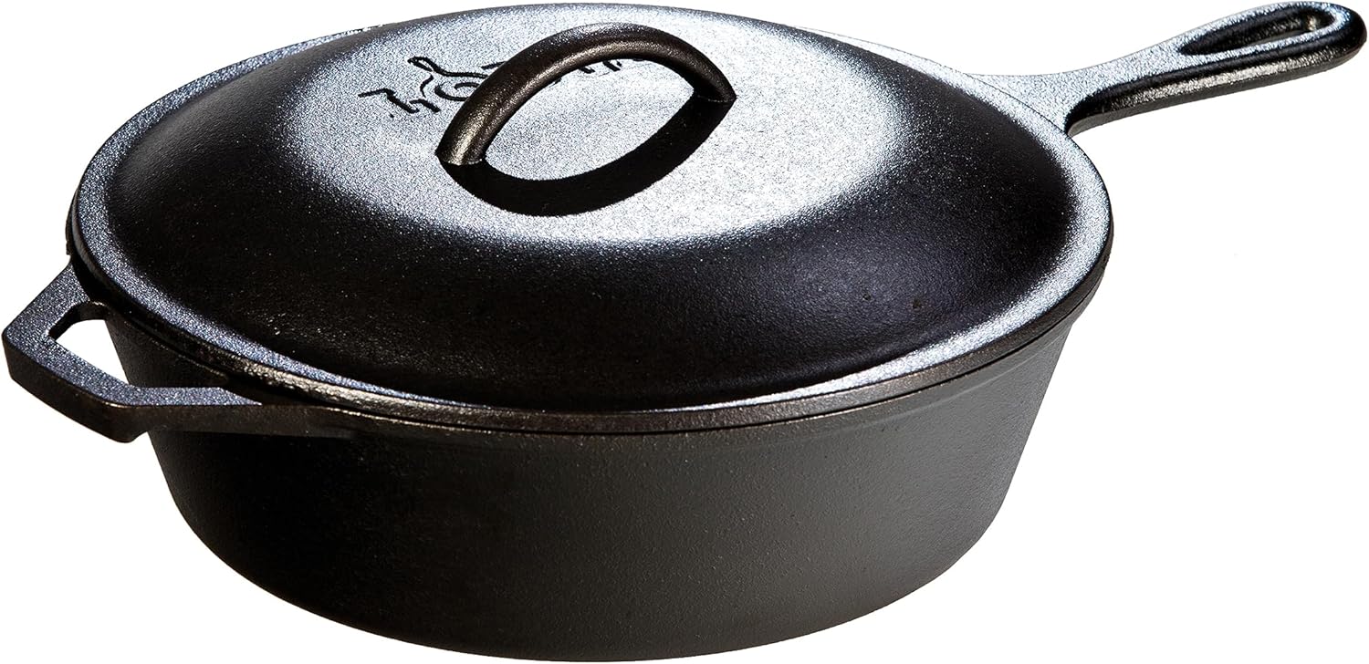 Lodge L8CFKPLT Cast Iron Covered Chicken Fryer, Pre-Seasoned, 3-Quart, Black