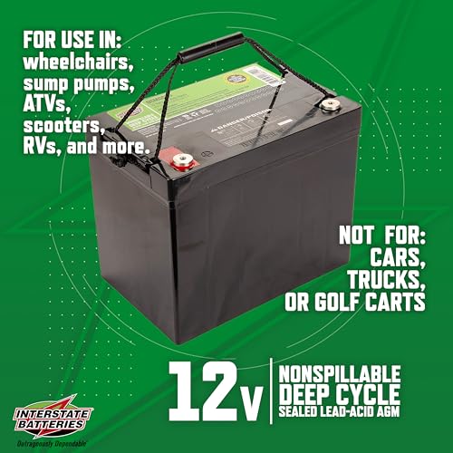 Interstate Batteries 12V 35AH Sealed Lead Acid (SLA) AGM Deep Cycle Battery (DCM0035) Insert Terminals