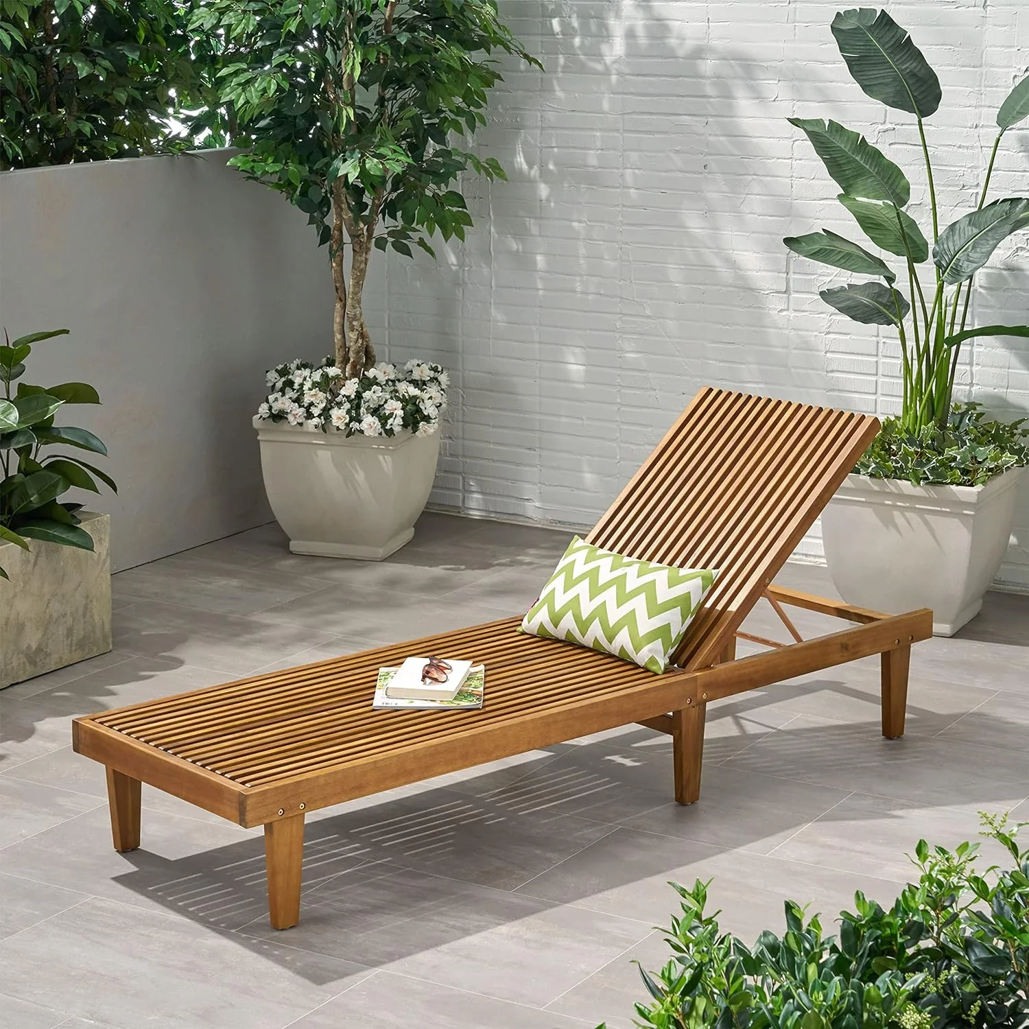 Addisyn Outdoor Wooden Chaise Lounge, Teak Finish