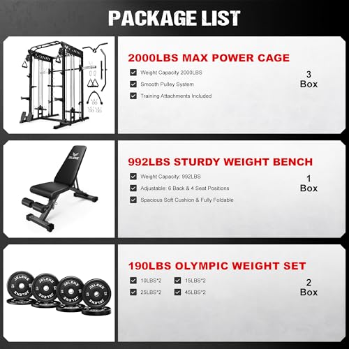 M21 Smith Machine, Multi-Function Power Cage with Dual Pulley Cable Crossover System, 2000LBS All-in-One Squat Rack with Smith Bar and Attachments