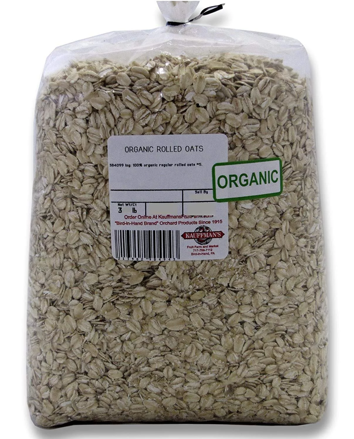 Kauffman Orchards Bulk Organic Regular Rolled Oats, Old-Fashioned, Non-GMO, 3 Lb.