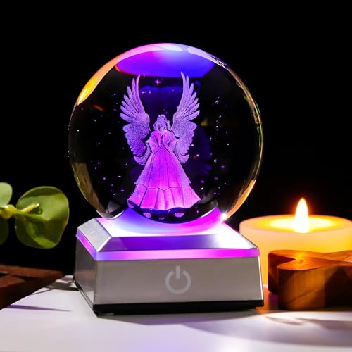 3D Crystal Ball Engraved Jesus Crucifix Cross Figurine with LED Light Base, Christian Jesus Cross Statue Religious Gifts for Women Men Friend Catholic Church Keepsakes Christmas Collectible Decor