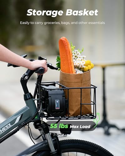 isinwheel M40 Folding Electric Bike for Adults 500W Ebike with Basket, Dual USB Charging Ports, Full Suspension, 7 Speed Gearshift, 20mph Foldable Electric Bicycles, 26