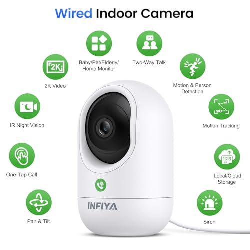 2K Security Camera Indoor-360 Cameras for Home Security and One-Tap Call, Elderly/Cat/Baby/Nanny, Motion Alert, Intelligent Tracking, 2.4GHz WiFi Only, Work with Alexa/Google Home, K7 2Pack