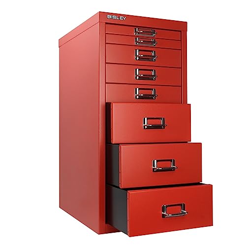Bisley 10-Drawer Steel MultiDrawer Cabinet - Black, Chrome Pull Handles with Label Holders, Powder-Coated Steel, Removable Drawers, Fits Under Most Desks, Labels Included