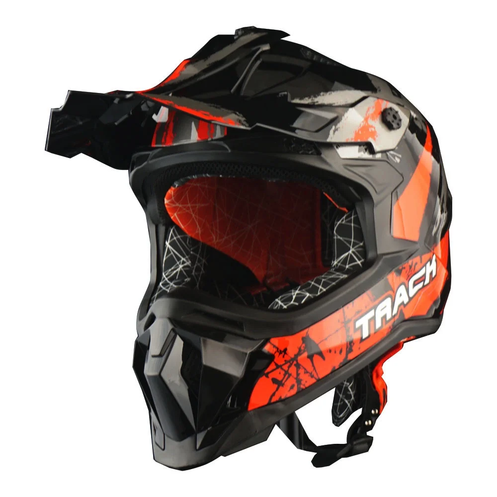 1Storm Adult Motocross Helmet ATV Dirt Bike BMX MX Downhill Mountain Helmet Track Style JH601; Track Red + Goggles + Skeleton Red Glove Bundle