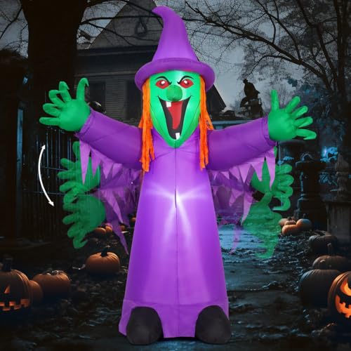 COMIN 8 FT Halloween Inflatables Shakable Witch Outdoor Decorations Blow Up Yard Scary with Built-in LEDs for Indoor Party Garden Lawn Decor