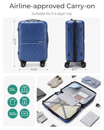 BAGSMART Carry On Luggage 22x14x9 Airline Approved With TSA Lock, 1OO% Polycarbonate Hardside Luggage with Spinner Wheels, Durable Hard Shell Carry On Suitcase 20 inch Black